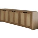 The appearance of Escape 90 Inch Console With Reversible Panel Doors In Light Brown designed by Parker House in the transitional interior design. This light brown piece of furniture was selected by 1StopBedrooms from Escape Collection to add a touch of cosiness and style into your home. Sku: ESC#90. Material: Rubberwood.