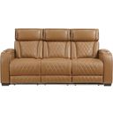 The appearance of Fairway Power Double Reclining Sofa with Center Drop-Down Cup Holders and Power Headrests In Brown designed by Homelegance in the modern / contemporary interior design. This brown piece of furniture was selected by 1StopBedrooms from Fairway Collection to add a touch of cosiness and style into your home. Sku: 9516BRW-3PWH. Material: Faux Leather.