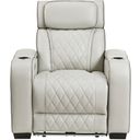 The appearance of Fairway Power Reclining Chair with Power Headrest and Cup holders In Cream designed by Homelegance in the modern / contemporary interior design. This cream piece of furniture  was selected by 1StopBedrooms from Fairway Collection to add a touch of cosiness and style into your home. Sku: 9516TPE-1PWH. Material: Faux Leather.