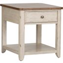 The appearance of Farmhouse Reimagined Antique White End Table with Basket designed by Liberty in the transitional interior design. This antique white piece of furniture was selected by 1StopBedrooms from Farmhouse Reimagined Collection to add a touch of cosiness and style into your home. Sku: 652-OT1020. Material: Wood.