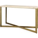The appearance of Faye Barely Gray Finished Wood With Gold Metal Base Console Table designed by Mercana in the modern / contemporary interior design. This brown and gold piece of furniture  was selected by 1StopBedrooms from Faye Collection to add a touch of cosiness and style into your home. Sku: 69182. Material: Wood.