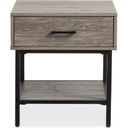The appearance of Fenwick Rectangular End Table In Whitetail Brown and Smoke Glass designed by Magnussen in the modern / contemporary interior design. This whitetail brown and smoke glass piece of furniture was selected by 1StopBedrooms from Fenwick Collection to add a touch of cosiness and style into your home. Sku: T5962-03. Material: Laminate.