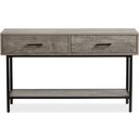 The appearance of Fenwick Rectangular Sofa Table In Whitetail Brown and Smoke Glass designed by Magnussen in the modern / contemporary interior design. This whitetail brown and smoke glass piece of furniture was selected by 1StopBedrooms from Fenwick Collection to add a touch of cosiness and style into your home. Sku: T5962-73. Material: Laminate.