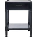 The appearance of Filbert 1 Drawer Accent Table in Black designed by Safavieh in the modern / contemporary interior design. This black piece of furniture was selected by 1StopBedrooms from Filbert Collection to add a touch of cosiness and style into your home. Sku: ACC5711B. Material: Wood.