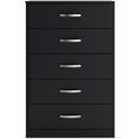 The appearance of Finch Black Five Drawer Chest designed by Signature Design by Ashley in the transitional interior design. This black piece of furniture was selected by 1StopBedrooms from Finch Collection to add a touch of cosiness and style into your home. Sku: EB3392-245. Material: Wood.