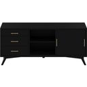 The appearance of Flynn Large TV Console In Black designed by Alpine in the transitional interior design. This black piece of furniture was selected by 1StopBedrooms from Flynn Collection to add a touch of cosiness and style into your home. Sku: 966BLK-10. Material: Mahogany.