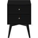 The appearance of Flynn 2 Drawer Nightstand In Black designed by Alpine in the transitional interior design. This black piece of furniture was selected by 1StopBedrooms from Flynn Collection to add a touch of cosiness and style into your home. Sku: 966BLK-02. Material: Mahogany.