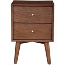 The appearance of Flynn 2 Drawer Nightstand In Walnut designed by Alpine in the transitional interior design. This walnut piece of furniture was selected by 1StopBedrooms from Flynn Collection to add a touch of cosiness and style into your home. Sku: 966WAL-02. Material: Mahogany.