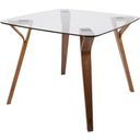The appearance of Folia Mid-Century Modern Dinette Table In Walnut And Glass designed by Lumisource in the transitional interior design. This walnut piece of furniture  was selected by 1StopBedrooms from Folia Collection to add a touch of cosiness and style into your home. Sku: DT-FOLIA WL+CL. Table Top Shape: Square. Material: Glass. Size: 38" x 38".