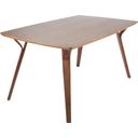 The appearance of Folia Mid-Century Modern Dining Table In Walnut Wood designed by Lumisource in the transitional interior design. This walnut piece of furniture was selected by 1StopBedrooms from Folia Collection to add a touch of cosiness and style into your home. Sku: DT-FOLIA6338 WL. Material: Wood. Table Top Shape: Rectangular. Size: 63" x 38".