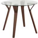 The appearance of Folia Mid-Century Modern Round Dinette Table In Walnut Wood And Clear Glass designed by Lumisource in the transitional interior design. This walnut piece of furniture  was selected by 1StopBedrooms from Folia Collection to add a touch of cosiness and style into your home. Sku: DT-FOLIA RND WLCL. Table Top Shape: Round. Material: Glass. Size: 35".