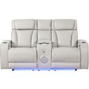 The appearance of Fortuner Power Reclining Loveseat In Ice designed by Galaxy Home Furnishings in the modern / contemporary interior design. This ice piece of furniture was selected by 1StopBedrooms from Fortuner Collection to add a touch of cosiness and style into your home. Sku: 601955556736. Material: Faux Leather.