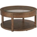 The appearance of Foster Round Coffee Table In Hazel designed by Hammary in the modern / contemporary interior design. This hazel piece of furniture  was selected by 1StopBedrooms from Foster Collection to add a touch of cosiness and style into your home. Sku: 207-911. Material: Wood.