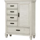 The appearance of Franco 5-drawer Door Chest Antique White designed by Coaster in the country / farmhouse interior design. This distressed white piece of furniture was selected by 1StopBedrooms from Franco Collection to add a touch of cosiness and style into your home. Sku: 205338. Material: Wood.