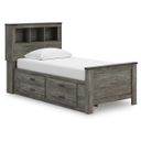 Frandern Twin Bookcase Panel Bed with Storage In Gray
