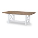 The appearance of Franklin Complete Trestle Table In Harvest Oak and Natural White designed by Legacy Classic in the country / farmhouse interior design. This harvest oak and natural white piece of furniture was selected by 1StopBedrooms from Franklin Collection to add a touch of cosiness and style into your home. Sku: N1561-621T;N1561-621B. Table Top Shape: Rectangular. Material: Hardwood. Size: 98" x 42".