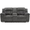 The appearance of Frohn Reclining Loveseat with Console In Graphite designed by Signature Design by Ashley in the modern / contemporary interior design. This graphite piece of furniture was selected by 1StopBedrooms from Frohn Collection to add a touch of cosiness and style into your home. Sku: 3740694. Material: Fabric.