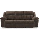 The appearance of Frohn Reclining Sofa In Chocolate designed by Signature Design by Ashley in the modern / contemporary interior design. This chocolate piece of furniture  was selected by 1StopBedrooms from Frohn Collection to add a touch of cosiness and style into your home. Sku: 3740788. Material: Fabric.