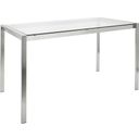 The appearance of Fuji Contemporary Dining Table In Stainless Steel With Clear Glass Top designed by Lumisource in the modern / contemporary interior design. This clear piece of furniture was selected by 1StopBedrooms from Fuji Collection to add a touch of cosiness and style into your home. Sku: TB-FUJI4728 CL. Material: Glass. Table Top Shape: Rectangular. Size: 47" x 28".