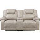The appearance of Gainesville Double Reclining Loveseat with Center Console In Beige designed by Homelegance in the transitional interior design. This beige piece of furniture  was selected by 1StopBedrooms from Gainesville Collection to add a touch of cosiness and style into your home. Sku: 8560PT-2. Material: Microfiber.