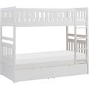 The appearance of Galen Twin/Twin Bunk Bed with Storage Boxes In White designed by Homelegance in the modern / contemporary interior design. This white piece of furniture  was selected by 1StopBedrooms from Galen Collection to add a touch of cosiness and style into your home. Sku: B2053W-1;B2053W-2;B2053W-SL;B2053W-T. Bed Type: Bunk Bed. Material: Wood. Bed Size: Twin Over Twin.