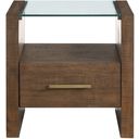The appearance of Garland Glass Top End Table In Brown designed by Steve Silver in the transitional interior design. This brown piece of furniture was selected by 1StopBedrooms from Garland Collection to add a touch of cosiness and style into your home. Sku: GA100E. Material: MDF.