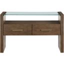 The appearance of Garland Glass Top Sofa Table In Brown designed by Steve Silver in the transitional interior design. This brown piece of furniture was selected by 1StopBedrooms from Garland Collection to add a touch of cosiness and style into your home. Sku: GA100S. Material: MDF.
