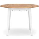 The appearance of Gesthaven Dining Drop Leaf Table In Natural and White designed by Signature Design by Ashley in the transitional interior design. This natural/white piece of furniture was selected by 1StopBedrooms from Gesthaven Collection to add a touch of cosiness and style into your home. Sku: D398-15. Table Top Shape: Round. Material: Wood. Size: 42".