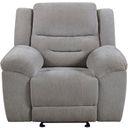 The appearance of Gilson Chenille Upholstered Glider Recliner Chair In Grey designed by Coaster in the transitional interior design. This grey piece of furniture was selected by 1StopBedrooms from Gilson Collection to add a touch of cosiness and style into your home. Sku: 602553. Material: Polyester.