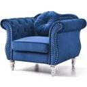 The appearance of Glory Furniture Hollywood Navy Blue Chair designed by Glory in the transitional interior design. This navy blue piece of furniture  was selected by 1StopBedrooms from Hollywood Collection to add a touch of cosiness and style into your home. Sku: G0661A-C. Material: Wood.
