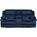 The appearance of Goodland Double Reclining Loveseat with Center Console In Blue designed by Homelegance in the modern / contemporary interior design. This blue piece of furniture was selected by 1StopBedrooms from Goodland Collection to add a touch of cosiness and style into your home. Sku: 9577BU-2. Material: Corduroy.