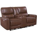 The appearance of Greenfield Upholstered Power Reclining Loveseat with Console Saddle Brown designed by Coaster in the modern / contemporary interior design. This saddle brown piece of furniture was selected by 1StopBedrooms from Greenfield Collection to add a touch of cosiness and style into your home. Sku: 610265P. Material: Upholstered.