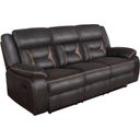 The appearance of Greer Transitional Upholstered Tufted Back Motion Sofa designed by Coaster in the transitional interior design. This brown piece of furniture was selected by 1StopBedrooms from Greer Collection to add a touch of cosiness and style into your home. Sku: 651354. Material: Upholstered.