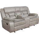 The appearance of Greer Upholstered Tufted Back Glider Loveseat designed by Coaster in the transitional interior design. This taupe piece of furniture was selected by 1StopBedrooms from Greer Collection to add a touch of cosiness and style into your home. Sku: 651352. Material: Upholstered.
