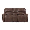 Grover Power Motion Loveseat with Head Recliner and Console In Brown