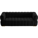 The appearance of Gwen Velvet Sofa In Black designed by Meridian in the modern / contemporary interior design. This black piece of furniture was selected by 1StopBedrooms from Gwen Collection to add a touch of cosiness and style into your home. Sku: 670Black-S. Material: Velvet.