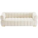 The appearance of Gwen Velvet Sofa In Cream designed by Meridian in the modern / contemporary interior design. This cream piece of furniture was selected by 1StopBedrooms from Gwen Collection to add a touch of cosiness and style into your home. Sku: 670Cream-S. Material: Velvet.