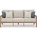 The appearance of Hallow Creek Driftwood Outdoor Sofa With Cushion designed by Signature Design by Ashley in the modern / contemporary interior design. This driftwood piece of furniture was selected by 1StopBedrooms from Hallow Creek Collection to add a touch of cosiness and style into your home. Sku: P560-838. Material: Fabric.