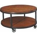 The appearance of Baja Vintage Umber Round Cocktail Table designed by Hammary in the transitional interior design. This brown piece of furniture  was selected by 1StopBedrooms from Baja Collection to add a touch of cosiness and style into your home. Sku: T20750-T2075205-00. Material: Wood.