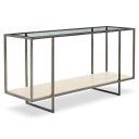 The appearance of Harlow Metal Console Table designed by Bernhardt in the modern / contemporary interior design. This bronze/white travertine stone/clear piece of furniture  was selected by 1StopBedrooms from Harlow Collection to add a touch of cosiness and style into your home. Sku: 514910. Material: Steel.