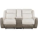 The appearance of Harriette Double Reclining Loveseat with Center Console In Cream designed by Homelegance in the transitional interior design. This cream piece of furniture was selected by 1StopBedrooms from Harriette Collection to add a touch of cosiness and style into your home. Sku: 9703BE-2. Material: Polyester.