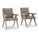 The appearance of Haven Retreat Outdoor Arm Chair Set of 2 In Beige designed by Signature Design by Ashley in the transitional interior design. This beige piece of furniture was selected by 1StopBedrooms from Haven Retreat Collection to add a touch of cosiness and style into your home. Sku: NCP690-601A. Material: Metal.