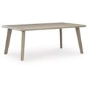The appearance of Haven Retreat Outdoor Dining Table In Beige designed by Signature Design by Ashley in the transitional interior design. This beige piece of furniture was selected by 1StopBedrooms from Haven Retreat Collection to add a touch of cosiness and style into your home. Sku: NCP690-625. Material: Metal. Table Top Shape: Rectangular.