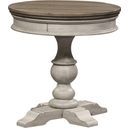 The appearance of Heartland Antique White Round Pedestal Chair Side Table designed by Liberty in the country / farmhouse interior design. This antique white piece of furniture was selected by 1StopBedrooms from Heartland Collection to add a touch of cosiness and style into your home. Sku: 824-OT1022. Material: Rubberwood.