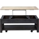 The appearance of Heatherbrook Charcoal Lift Top Cocktail Table designed by Liberty in the traditional interior design. This charcoal piece of furniture was selected by 1StopBedrooms from Heatherbrook Collection to add a touch of cosiness and style into your home. Sku: 422-OT1011. Material: Wood.
