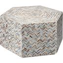 The appearance of Hepburn Mother Of Pearl Hexagon Coffee Table In Grey designed by Jamie Young Company in the coastal interior design. This grey piece of furniture  was selected by 1StopBedrooms from Hepburn Collection to add a touch of cosiness and style into your home. Sku: 20HEPB-CTMOP. Material: Mother of Pearl.