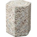 The appearance of Hepburn Mother Of Pearl Hexagon Side Table In Grey designed by Jamie Young Company in the coastal interior design. This grey piece of furniture  was selected by 1StopBedrooms from Hepburn Collection to add a touch of cosiness and style into your home. Sku: 20HEPB-STMOP. Material: Mother of Pearl.