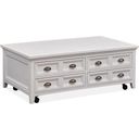 The appearance of Heron Cove Chalk White Lift Top Storage Castered Cocktail Table designed by Magnussen in the transitional interior design. This white piece of furniture  was selected by 1StopBedrooms from Heron Cove Collection to add a touch of cosiness and style into your home. Sku: T4400-50. Material: Pine Veneer.