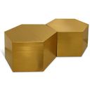 The appearance of Hexagon 2 Piece Coffee Table In Brushed Gold designed by Meridian in the modern / contemporary interior design. This brushed gold piece of furniture  was selected by 1StopBedrooms from Hexagon Collection to add a touch of cosiness and style into your home. Sku: 292-CT;292-CT. Material: Iron.