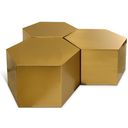 The appearance of Hexagon 3 Piece Coffee Table In Brushed Gold designed by Meridian in the modern / contemporary interior design. This brushed gold piece of furniture  was selected by 1StopBedrooms from Hexagon Collection to add a touch of cosiness and style into your home. Sku: 292-CT;292-CT;292-CT. Material: Iron.